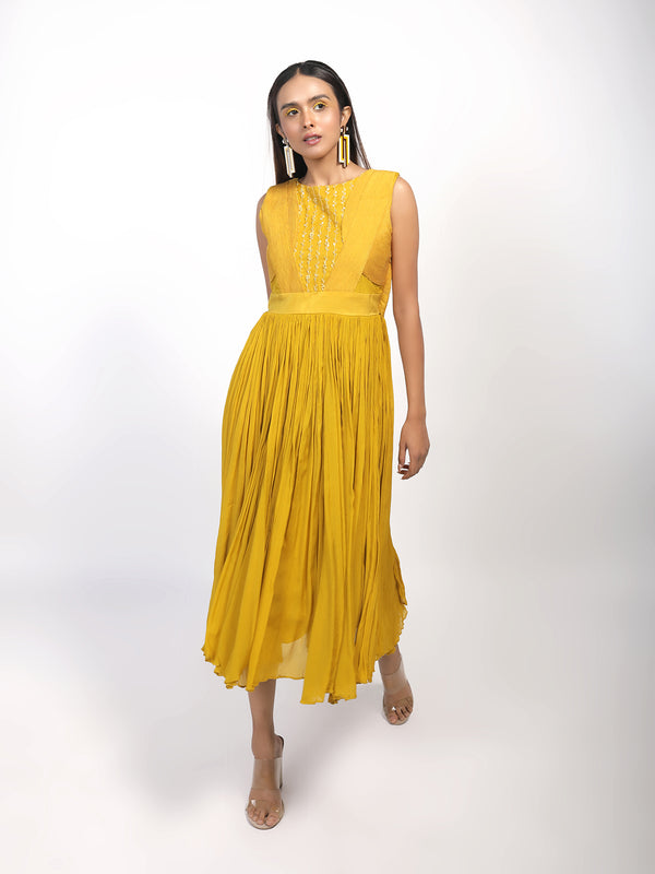 Yellow Cording Dress with Stonework