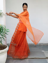 Orange Kurta set with Embroidered Cape