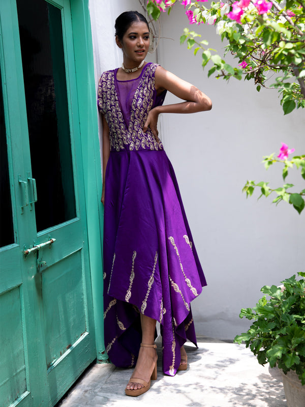 Purple Asymmetric Gota Dress