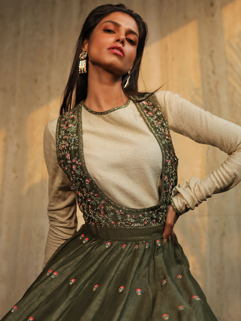 Olive Green Embroidered Angrakha Set – The House Of Kosh