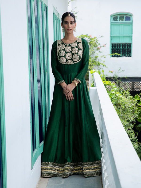 Emerald Green Embroidered Gown