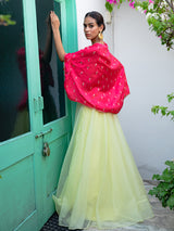 Lemon Lehenga Set with Fuschia Embroidered Cape